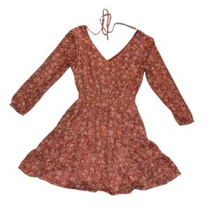 Hollister XS Mauve Pink Floral Boho Mini Dress Long Sleeve Ruched Cottagecore